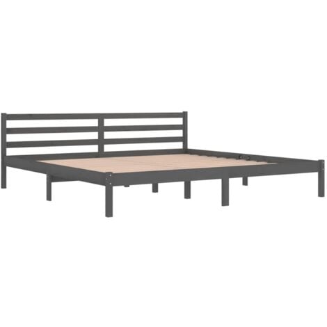 ITYHOME Massivholzbett Kiefer 200x200 cm Grau vidaXL