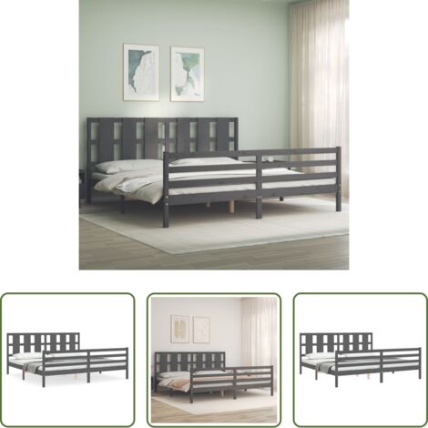 Massivholzbett -  Massivholzbett mit Kopfteil Grau 200x200 cm