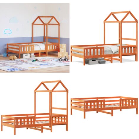 Massivholzbett mit Dach Wachsbraun 80x200 cm Kiefer - Kinderbett - Holzkinderbett - Kiefernbett - Jugendbett - Schlafzimmer Dekoration - Home & Living