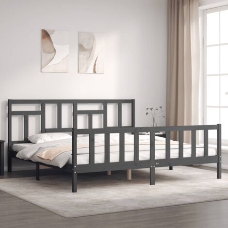 Massivholzbett mit Kopfteil Grau 200x200 cm vidaXL