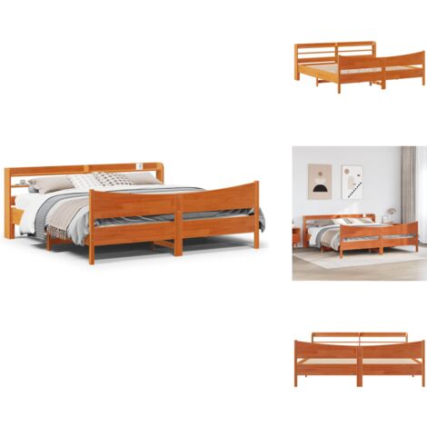 Massivholzbett mit Kopfteil Wachsbraun 180x200 cm Kiefer - Bettrahmen - Bettgestell - Schlafzimmerbett - Doppelbett