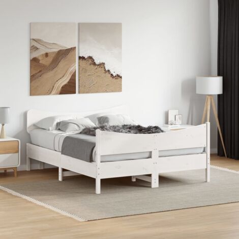 Massivholzbett mit Kopfteil Weiß 160x200 cm Kiefer vidaXL828703