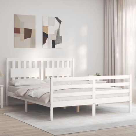 Massivholzbett mit Kopfteil Weiß 160x200 cm vidaXL