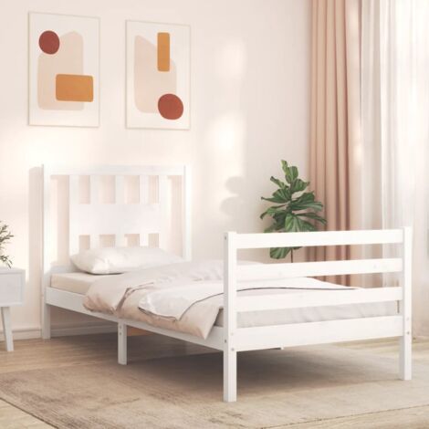 Massivholzbett mit Kopfteil Weiß 90x200 cm vidaXL