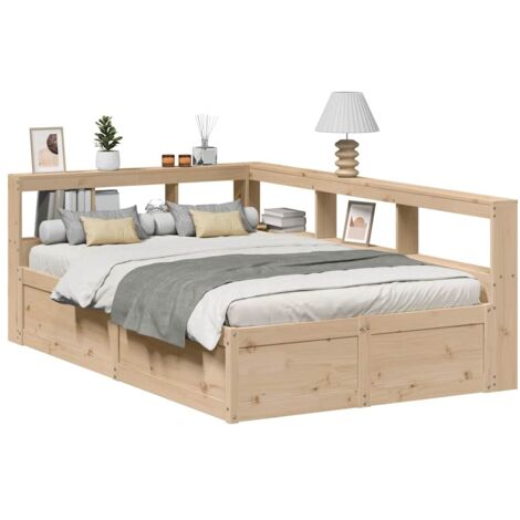 Massivholzbett mit Regal ohne Matratze 135x190 cm Kiefer vidaXL