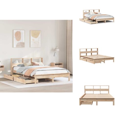 Massivholzbett mit Regal ohne Matratze 135x190 cm Kiefernholz - Bettgestell - Bettgestelle - Bettrahmen - Schlafzimmermöbel