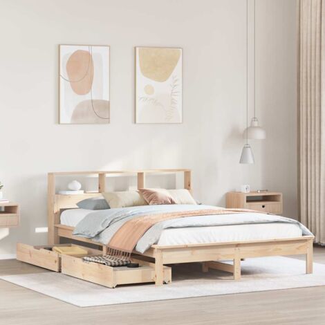 Massivholzbett mit Regal ohne Matratze 135x190 cm Kiefernholz vidaXL