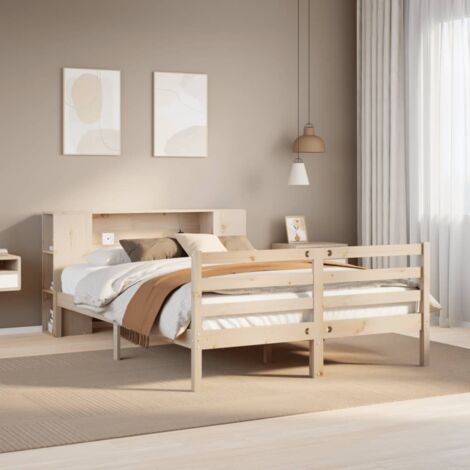 Massivholzbett mit Regal ohne Matratze 135x190 cm Kiefernholz vidaXL414600