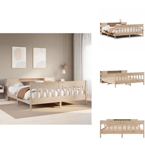 Massivholzbett mit Regal ohne Matratze 200x200 cm Kiefer - Bett Mit Regal - Bett Mit Bücherregal - Holzbett Mit Regal - Holzbett Mit Bücherregal