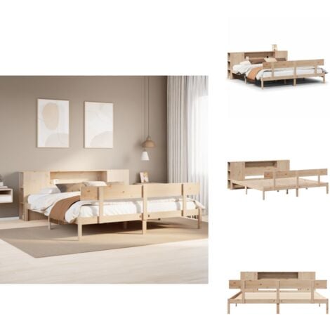 Massivholzbett mit Regal ohne Matratze 200x200 cm Kiefernholz - Bett Mit Regal - Bett Mit Bücherregal - Holzbett Mit Regal - Holzbett Mit Bücherregal