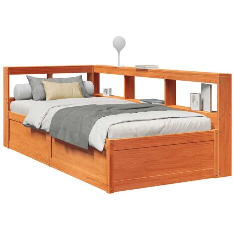 Massivholzbett mit Regal ohne Matratze Wachsbraun 100x200 cm vidaXL