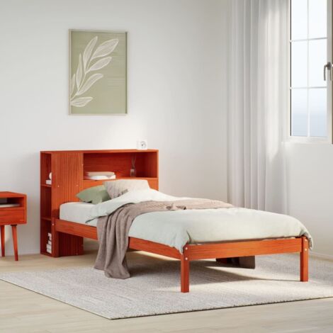 Massivholzbett mit Regal ohne Matratze Wachsbraun 100x200 cm vidaXL