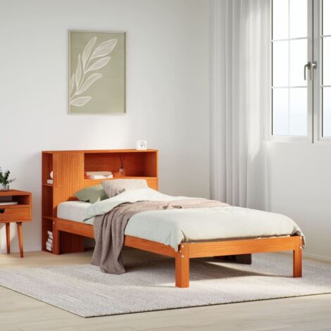 Massivholzbett mit Regal ohne Matratze Wachsbraun 100x200 cm vidaXL