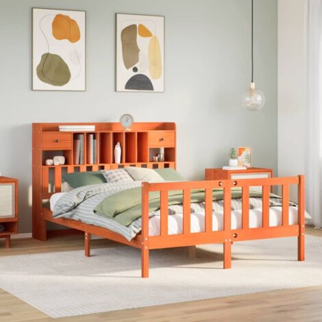 Massivholzbett mit Regal ohne Matratze Wachsbraun 140x200 cm vidaXL