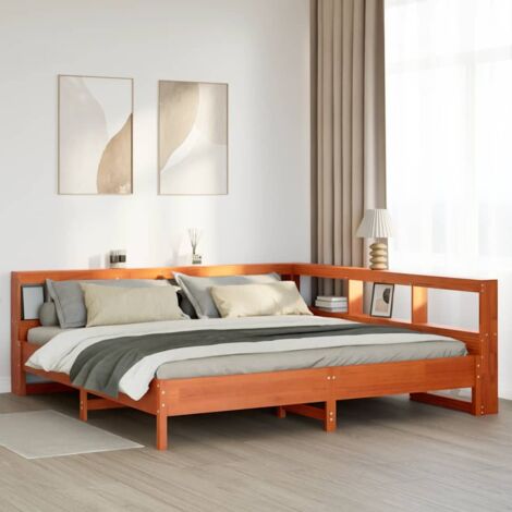 Massivholzbett mit Regal ohne Matratze Wachsbraun 180x200 cm vidaXL