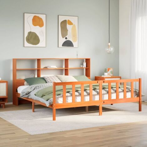 Massivholzbett mit Regal ohne Matratze Wachsbraun 200x200 cm vidaXL