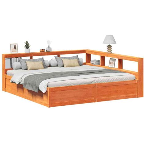 Massivholzbett mit Regal ohne Matratze Wachsbraun 200x200 cm vidaXL