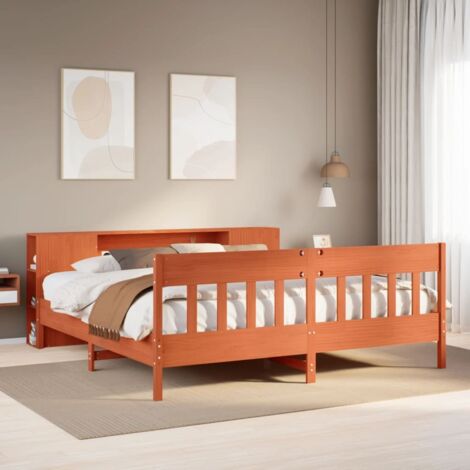 Massivholzbett mit Regal ohne Matratze Wachsbraun 200x200 cm vidaXL