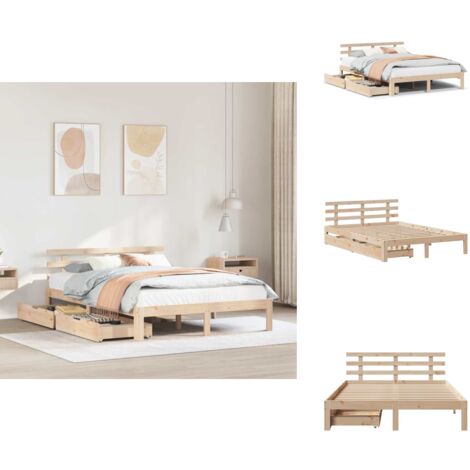 Massivholzbett mit Schubladen 150x200 cm Kiefer - Bettrahmen - Bettgestell - Schlafzimmerbett - Doppelbett