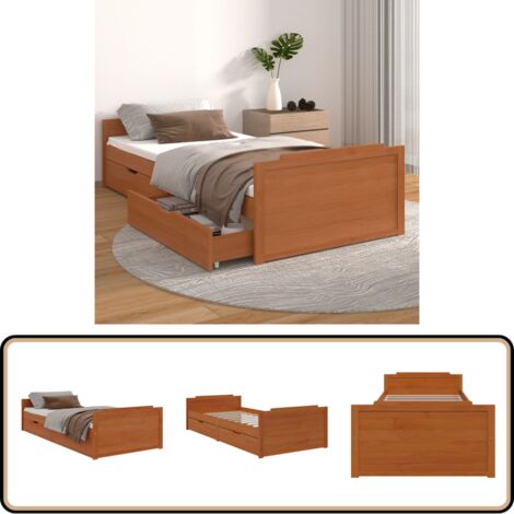 Massivholzbett mit Schubladen Honigbraun Kiefer 90x200 cm - Holzbettwäsche - Kiefernbett - Doppelbett - Einzelbett - Holzrahmen