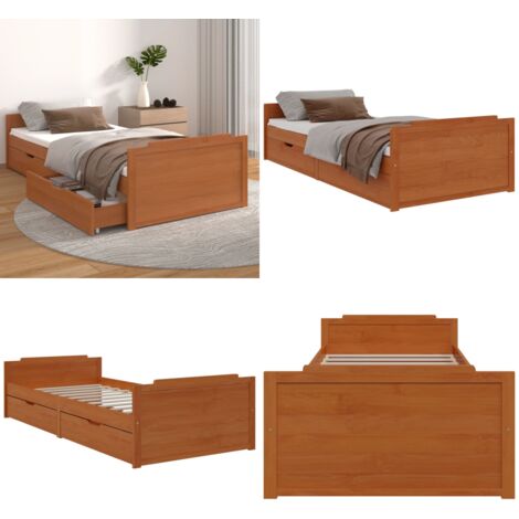 Massivholzbett mit Schubladen Honigbraun Kiefer 90x200 cm - Holzbettwäsche - Kiefernbett - Doppelbett - Einzelbett - Holzrahmen - Home & Living