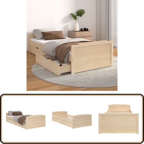 Massivholzbett mit Schubladen Kiefer 90x200 cm - Holzbettwagen - Kiefernbett - Doppelbett - Einzelbett - Massivholzbette