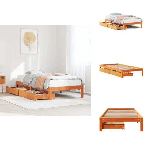Massivholzbett mit Schubladen Wachsbraun 75x190 cm Kiefer - Bettrahmen - Bettgestell - Schlafzimmerbett - Einzelbett
