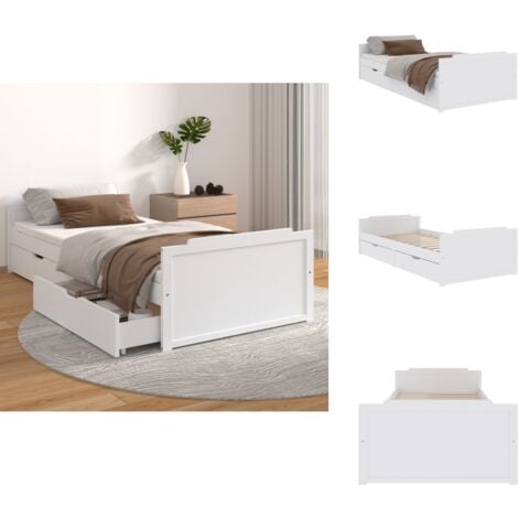 VIDAXL Massivholzbett mit Schubladen Weiß Kiefer 90x200 cm - Bettsofa - Holzbett - Doppelbett - Singlebetten - Kiefernbett