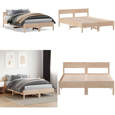 Massivholzbett ohne Matratze 150x200 cm Kiefernholz - Holzbett - Kiefernholzbett - Doppelbett - Massivholzbette - Lattenrost - Home & Living
