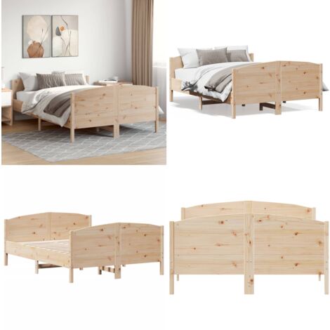 Massivholzbett ohne Matratze 150x200 cm Kiefernholz - Holzbett - Kiefernholzbett - Massives Holzbett - Doppelbett - Bettrahmen - Home & Living