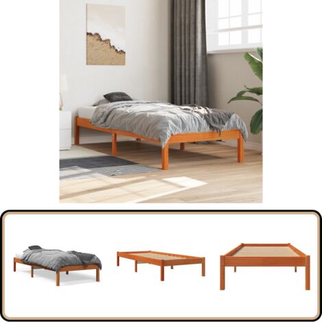 Massivholzbett ohne Matratze Wachsbraun 100x200 Kiefernholz - Holzbett - Kiefernholzbett - Doppelbett - Bettrahmen - Lattenrost