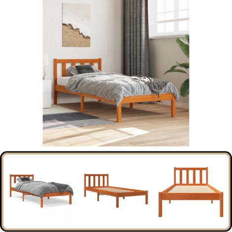 Massivholzbett ohne Matratze Wachsbraun 100x200 Kiefernholz - Holzbett - Kiefernholzbett - Doppelbett - Bettrahmen - Lattenrost