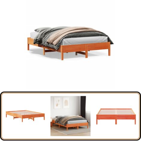 Massivholzbett ohne Matratze Wachsbraun 120x200 cm Kiefernholz - Holzbett - Kiefernholzbett - Doppelbett - Wachbraunes Bett - Lattenrost