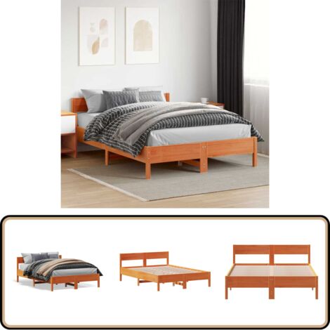 Massivholzbett ohne Matratze Wachsbraun 140x200 cm Kiefernholz - Holzbett - Kiefernholzbett - Doppelbett - Boxspringbett - Lattenrost