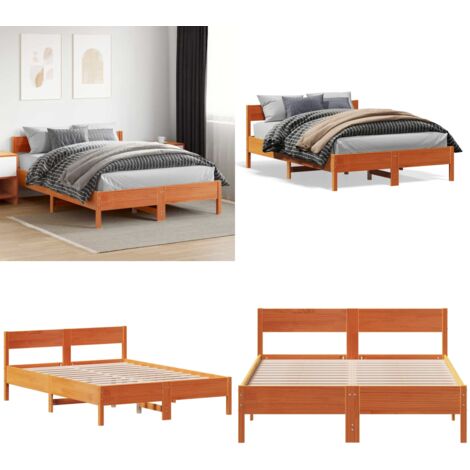 Massivholzbett ohne Matratze Wachsbraun 140x200 cm Kiefernholz - Holzbett - Kiefernholzbett - Doppelbett - Boxspringbett - Lattenrost - Home & Living