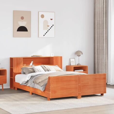 Massivholzbett ohne Matratze Wachsbraun 140x200 cm Kiefernholz vidaXL