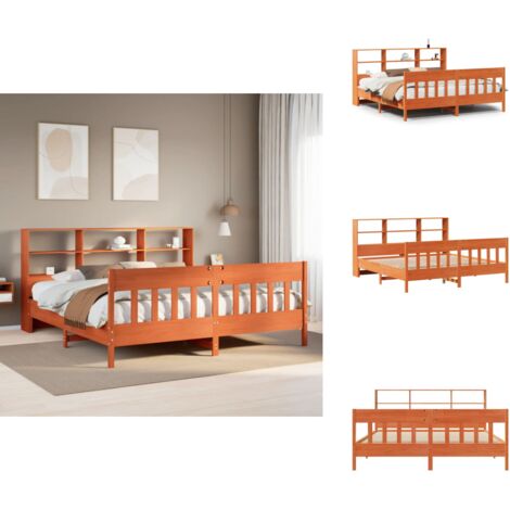 Massivholzbett ohne Matratze Wachsbraun 180x200 Kiefernholz - Bettrahmen - Bettgestell - Bett - Doppelbett