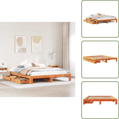 Massivholzbett ohne Matratze Wachsbraun 180x200 Kiefernholz - Bettrahmen - Bettgestell - Schlafzimmerbett - Doppelbett