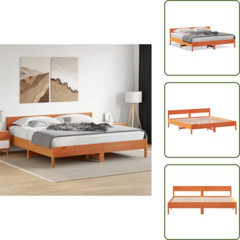 Massivholzbett ohne Matratze Wachsbraun 180x200 Kiefernholz - Holzbett - Kiefernholzbett - Doppelbett - Massives Holzbett - Bettrahmen