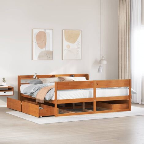 Massivholzbett ohne Matratze Wachsbraun 180x200 Kiefernholz vidaXL