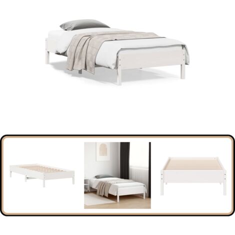 Massivholzbett ohne Matratze Weiß 100x200 cm Kiefernholz - Holzbett - Kiefernholzbett - Doppelbett - Weißes Bett - Lattenrost