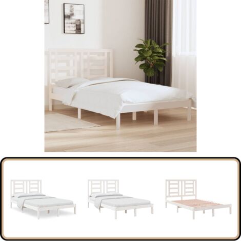 Massivholzbett ohne Matratze Weiß 120x200 cm Kiefernholz - Holzbett - Kiefernholzbett - Doppelbett - Weißes Bett - Modernes Bett