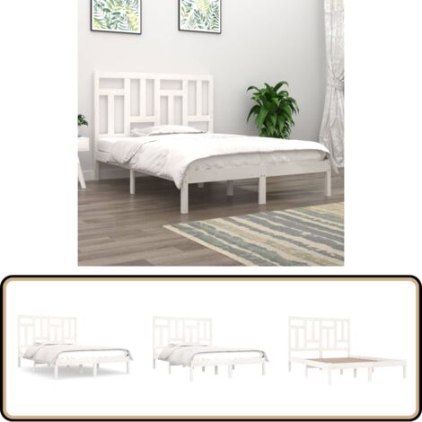 Massivholzbett ohne Matratze Weiß 140x200 cm Kiefernholz - Holzbett - Kiefernholzbett - Doppelbett - Weißes Bett - Modernes Bett