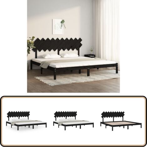 Massivholzbett Schwarz 200x200 cm - Holzbett - Doppelbett - Massives Kiefernholz - Schwarzes Bett - Bettgestell
