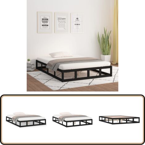 Massivholzbett Schwarz 200x200 cm - Holzbett - Doppelbett - Massivholzbette - Kiefernbett - Schwarzes Bett