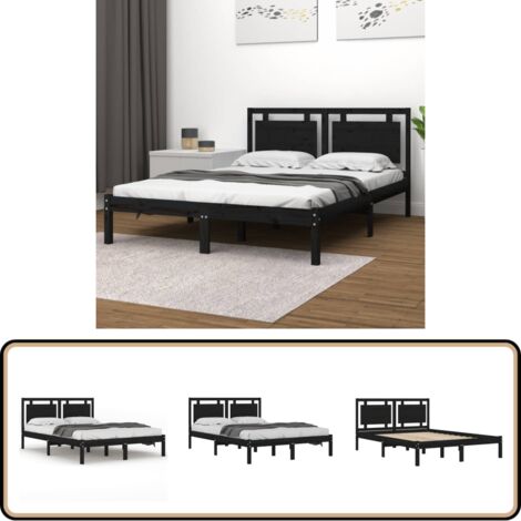 Massivholzbett Schwarz 200x200 cm - Holzbett - Doppelbett - Massivholzbette - Kiefernholzmöbel - Schwarzes Bett