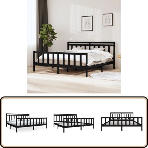 Massivholzbett Schwarz 200x200 cm - Holzbett - Massivholzbette - Doppelbett - Kiefernbett - Schwarzes Bett
