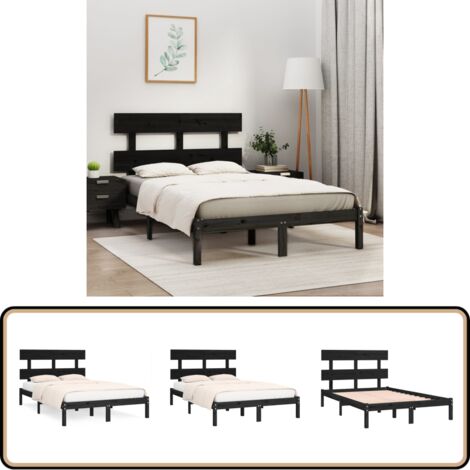 Massivholzbett Schwarz 200x200 cm - Holzbett - Massivholzbette - Kiefernbett - Doppelbett - Schwarzes Bett