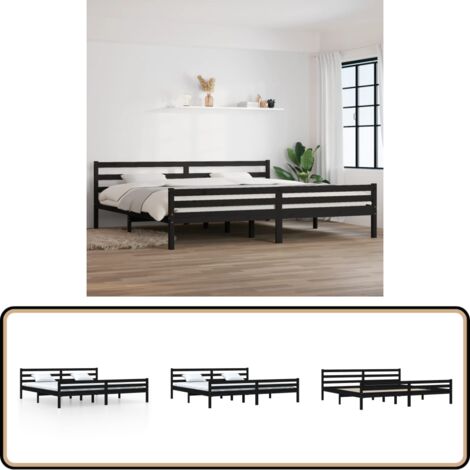 Massivholzbett Schwarz 200x200 cm - Massivholzbette - Kiefernbett - Doppelbett - Schwarzes Bett - Modernes Bett