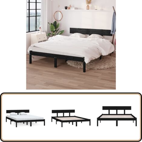Massivholzbett Schwarz Kiefer 150x200 cm - Holzbett - Doppelbett - Kiefernholzbett - Massives Holzbett - Schwarzes Bett